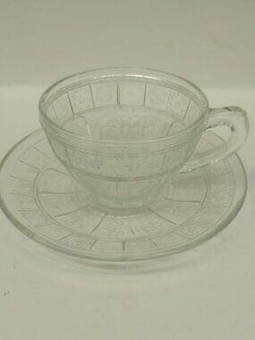 Jeannette Depression Glass Crystal DORIC Tea or Coffee Cup and Saucer